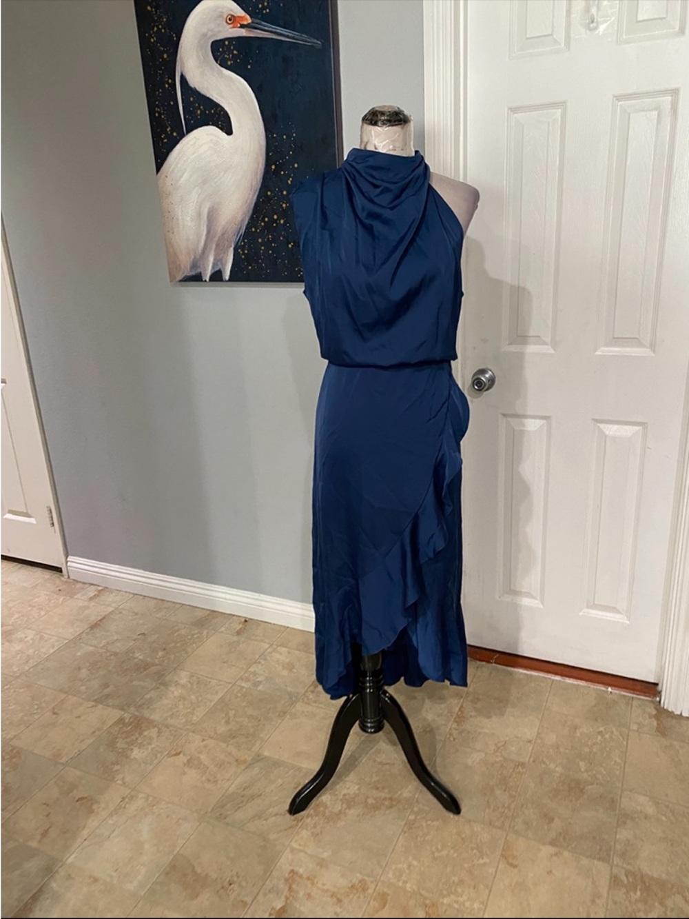 New Women XL KIRUNDO  Spring Summer Satin Mock Neck Wedding Guest Dress - Picture 7 of 11